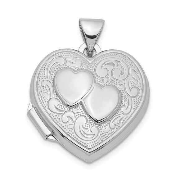 Sterling Silver 18mm Double Design Heart Shaped Locket - Picture 1 of 6